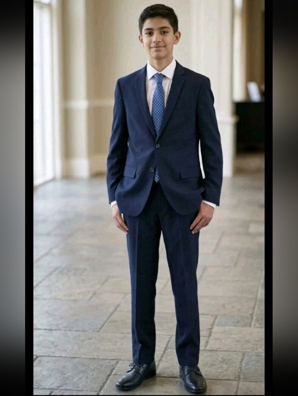Tallia Boys Navy Blue Suit Size 16R - 28 W.